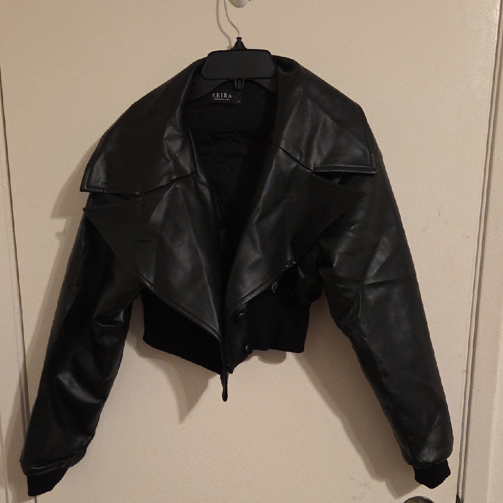 AKIRA Black Cropped Leather Jacket